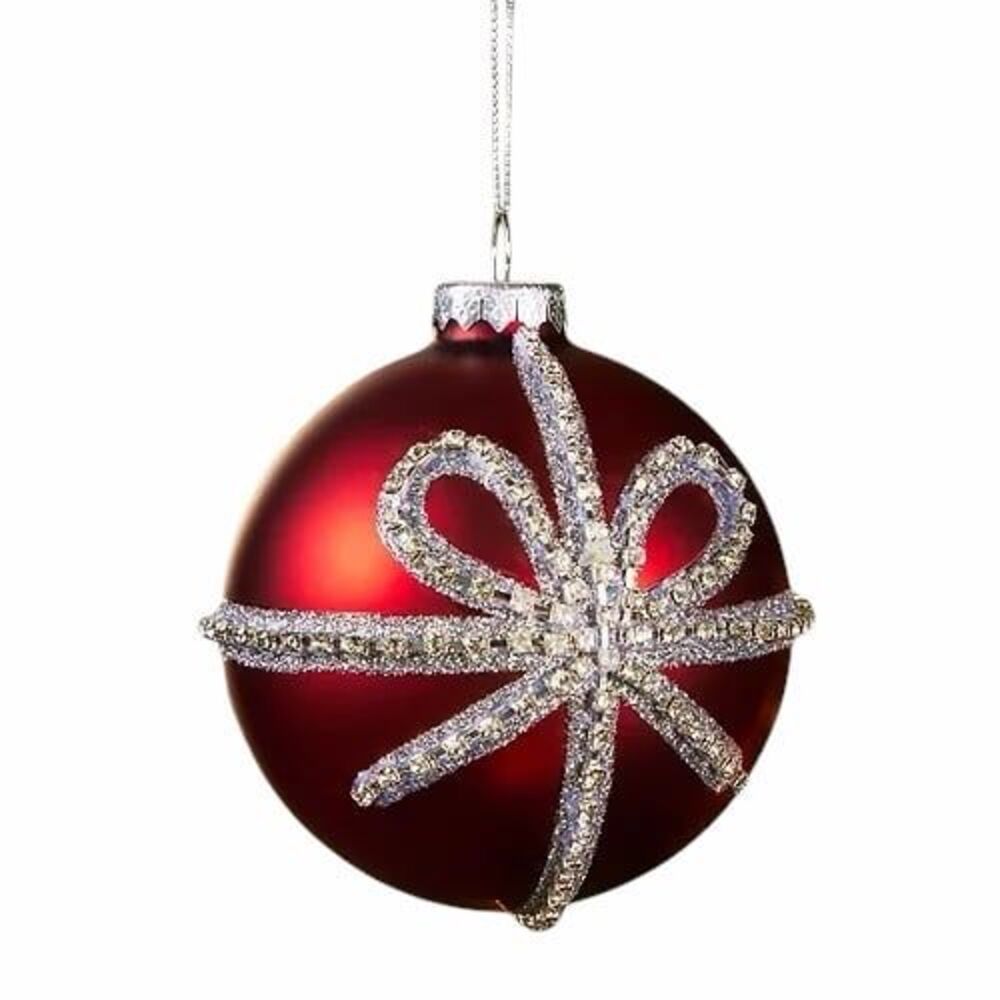 New Bloomingdale's rhinestone Bow Ball Red Christmas Ornament